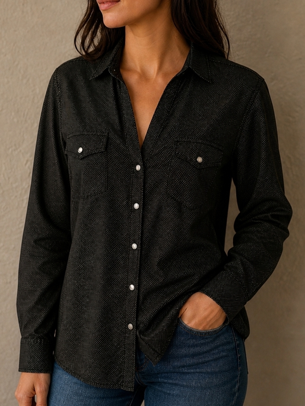 PANHANDLE SLIM Cowgirl Rodeo Monochrome Pin Dot Western Snap Shirt